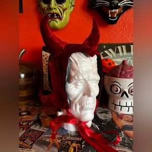 Red textured Velvet Devil Bonnet